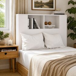 High Gloss White Wall-Mounted Headboard Cabinet 100cm