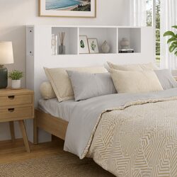 140cm White Engineered Wood Headboard Cabinet