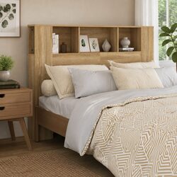 140cm Wall-Mounted Headboard Cabinet with Storage 5 Compartments