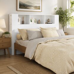 160 cm White Wall-Mounted Headboard Cabinet for Storage