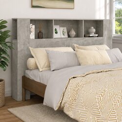 Functional Grey Wall-Mounted Headboard Cabinet