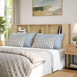 Wall-Mounted Brown Headboard Cabinet with Compartments