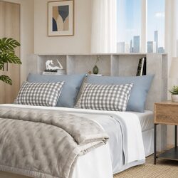 Engineered Wood Headboard Cabinet Grey 180cm Wall-Mounted