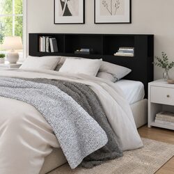200cm Black Wall-Mounted Headboard Storage Cabinet