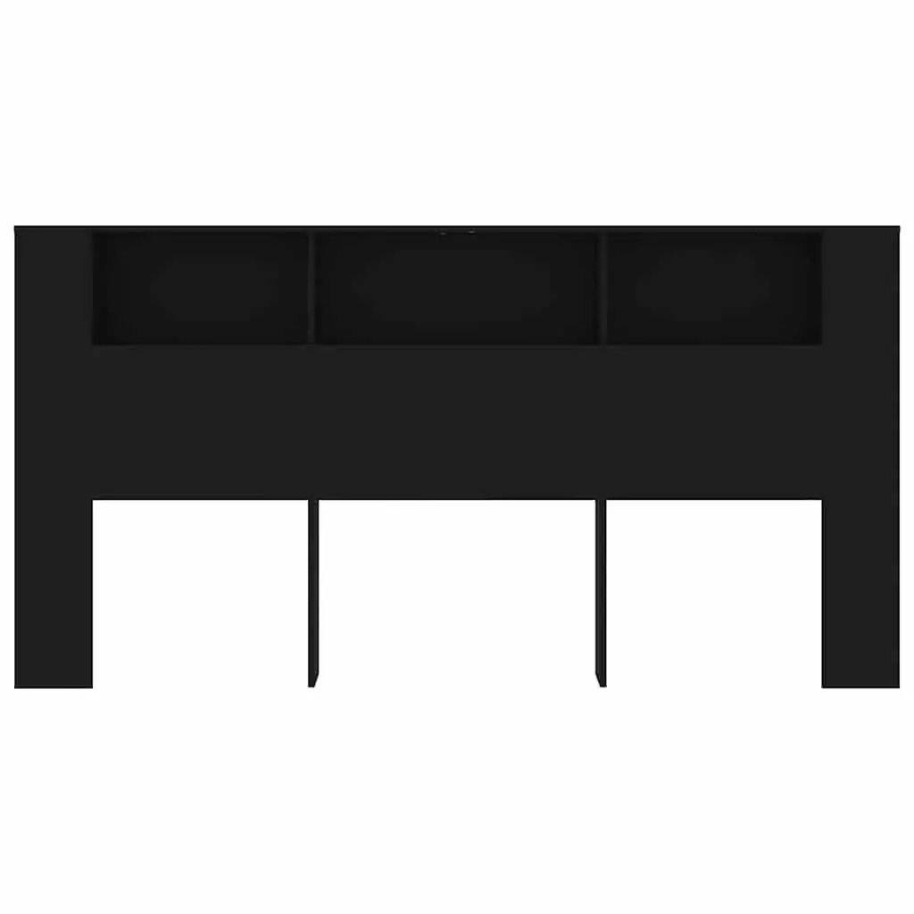 Wall-Mount Headboard Cabinet 200cm Black Engineered Wood Storage Furniture with Compartments