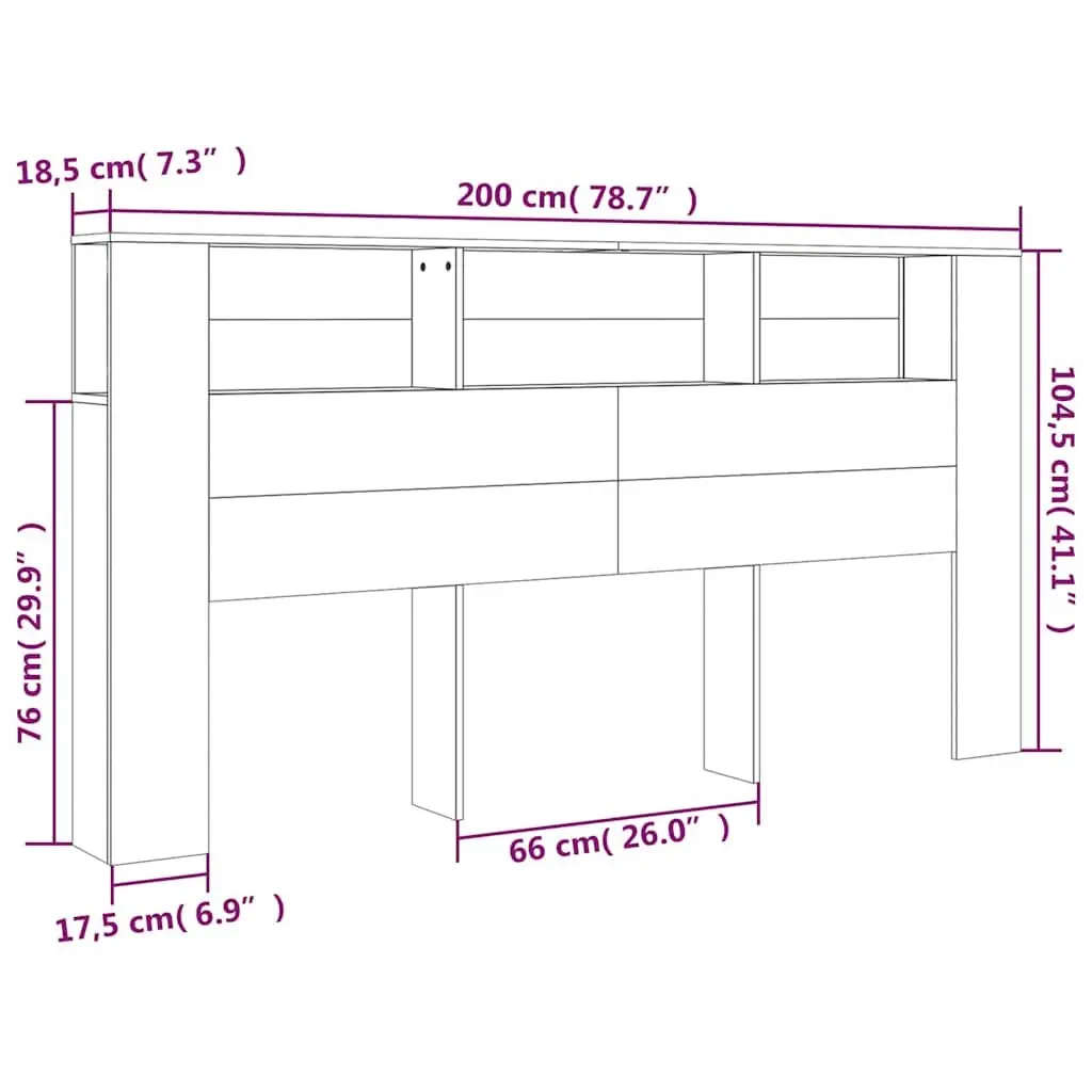 Wall-Mount Headboard Cabinet 200cm Black Engineered Wood Storage Furniture with Compartments