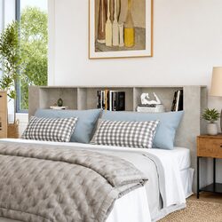 Wall-Mounted Grey Headboard Cabinet 220cm Storage Unit