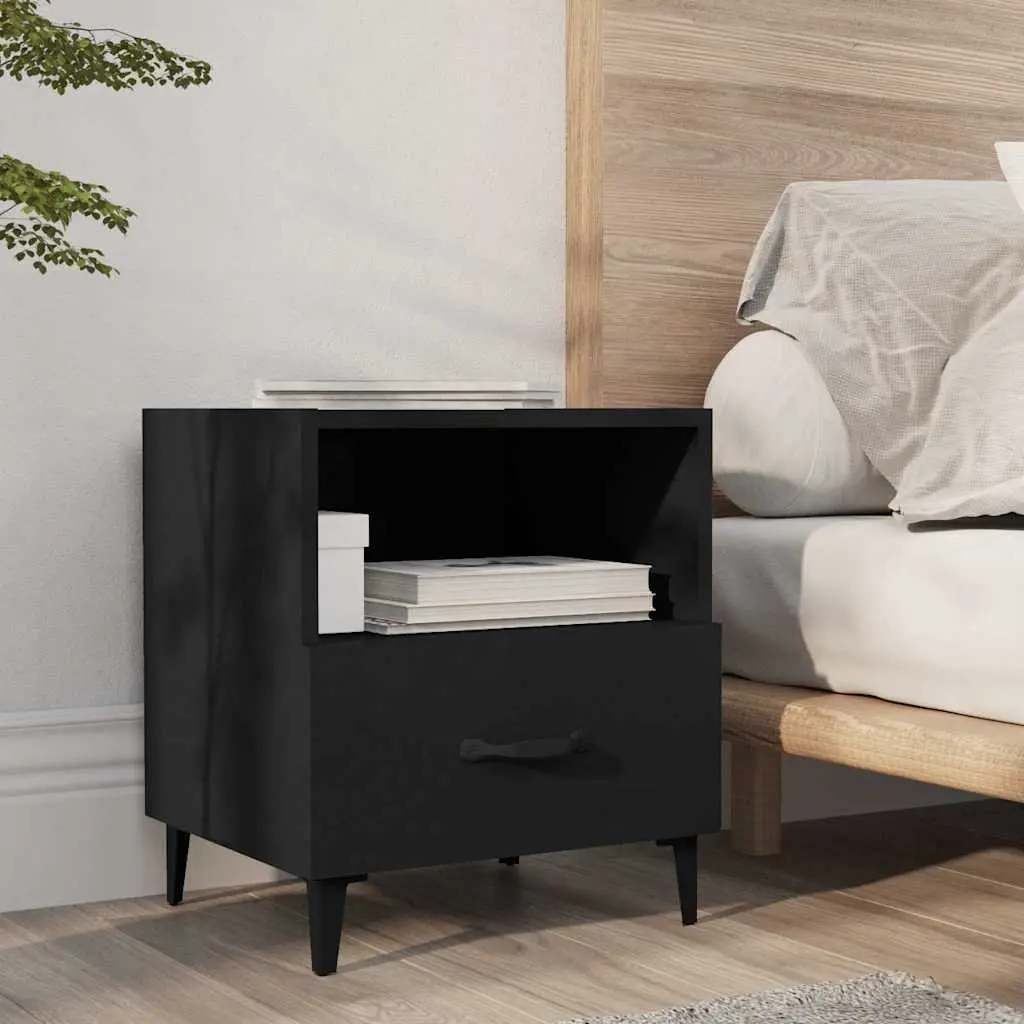 Bedside Cabinets Storage Nightstand Drawer Shelf 2 Piece Black