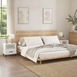 2-Piece Set High Gloss White Engineered Wood Nightstands