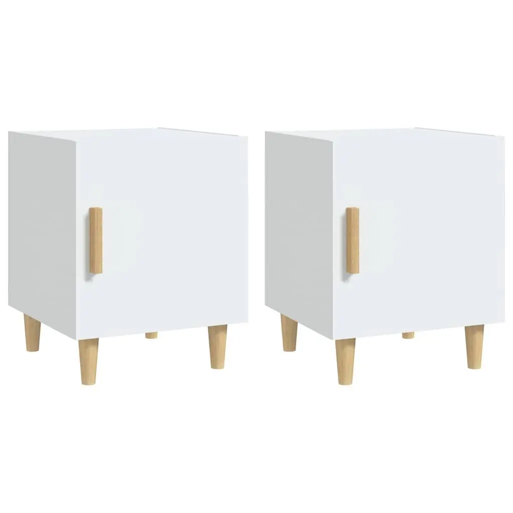 White Nightstand Engineered Wood Storage Table 2 Piece with Single Door