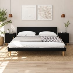 Black Storage Nightstand Set with Engineered Wood Construction