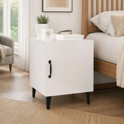 High Gloss White Engineered Wood Nightstand with Storage