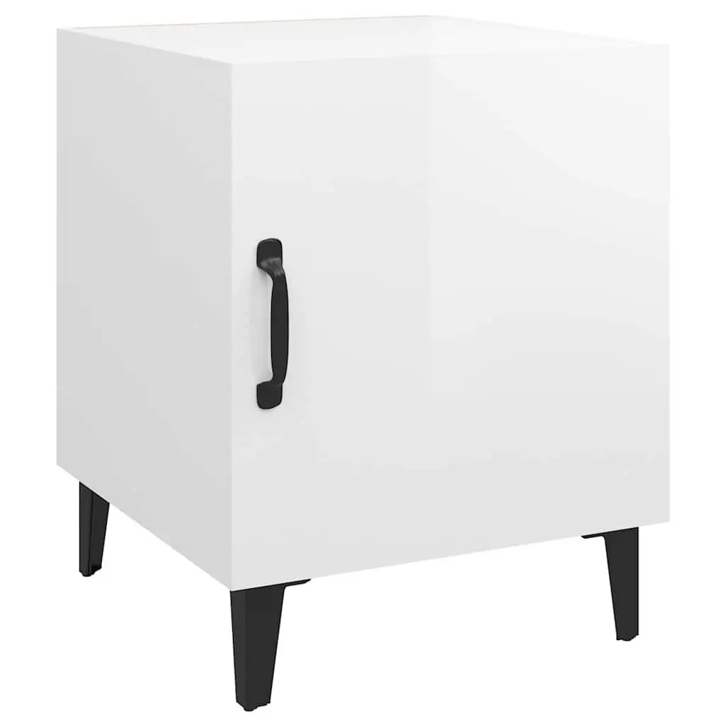 Bedside Table High Gloss White Engineered Wood Storage Cabinet