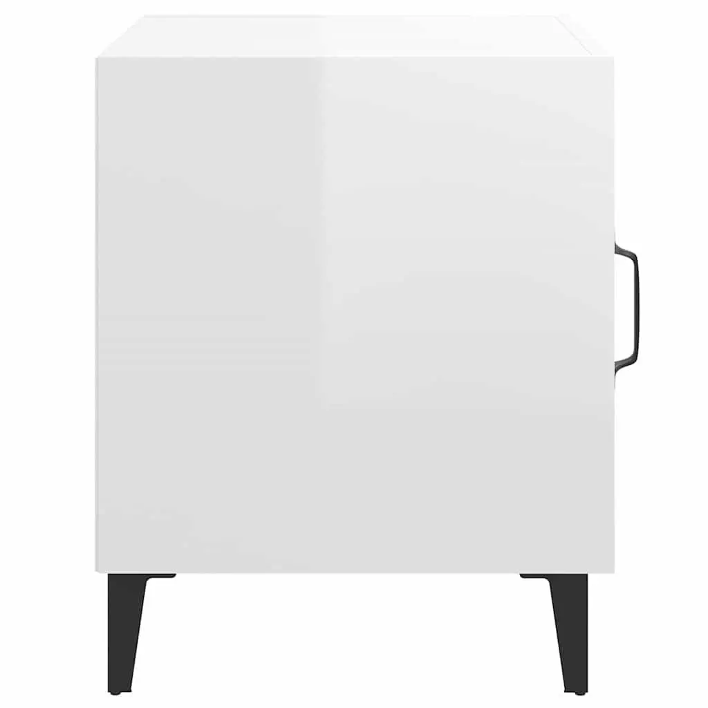 Bedside Table High Gloss White Engineered Wood Storage Cabinet