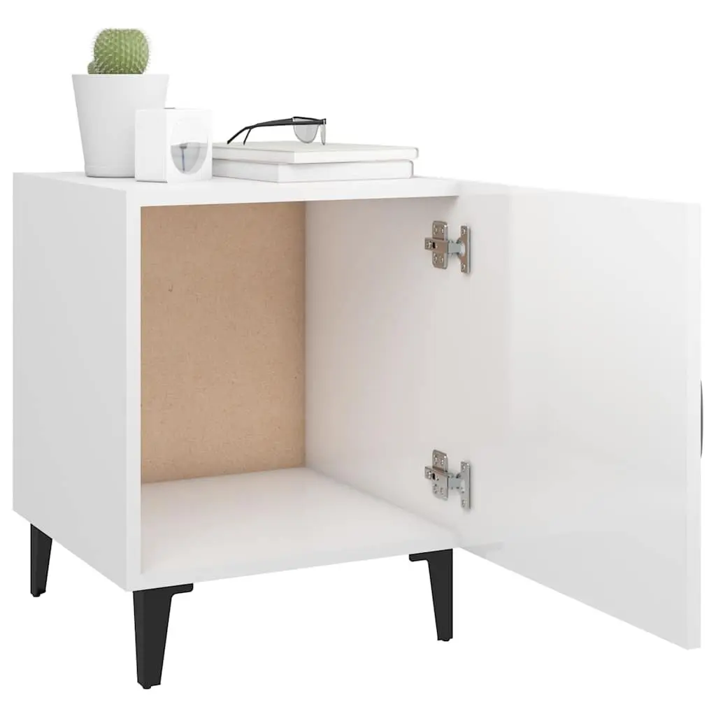 Bedside Table High Gloss White Engineered Wood Storage Cabinet