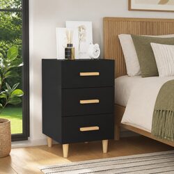 3-Drawer Black Nightstand with Engineered Wood Construction
