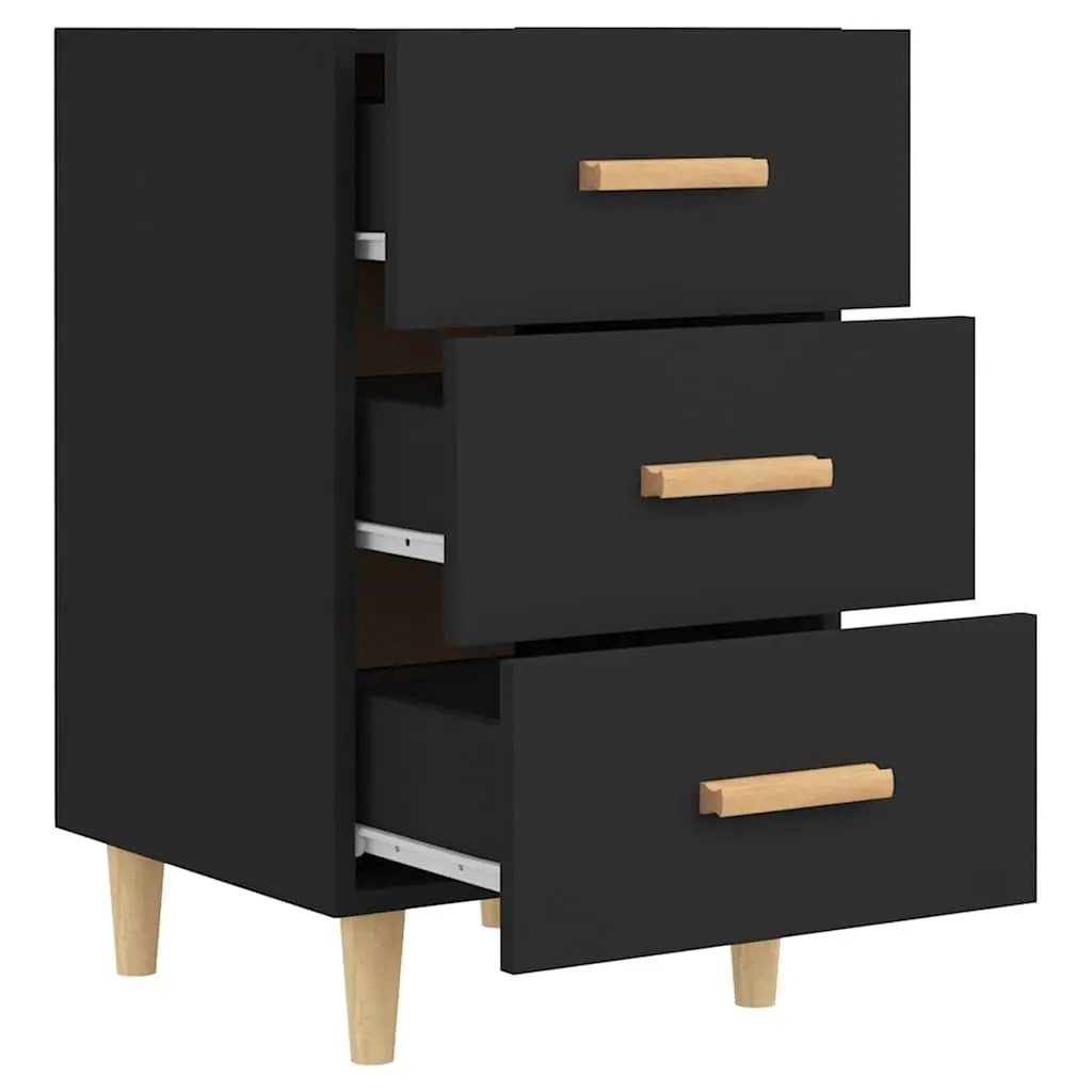 Bedside Table Black 3 Drawer Storage Nightstand Furniture 40 x 40 x 66 cm
