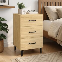 Brown Engineered Wood Bedside Cabinet with 3 Storage Drawers
