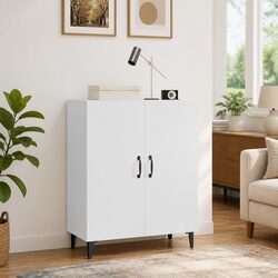 White Storage Cabinet 70x34x90 cm with 2 Doors