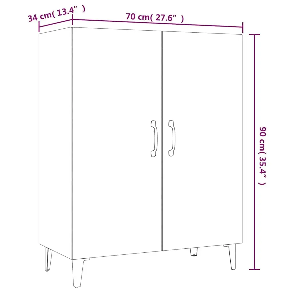 Sideboard White Engineered Wood 70x34x90 cm Storage Cabinet with 2 Doors