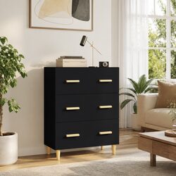 Black Storage Cabinet with 3 Drawers 70x34x90 cm Sideboard