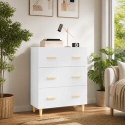 White High Gloss Sideboard Cabinet 70x34x90cm with 3 Drawers