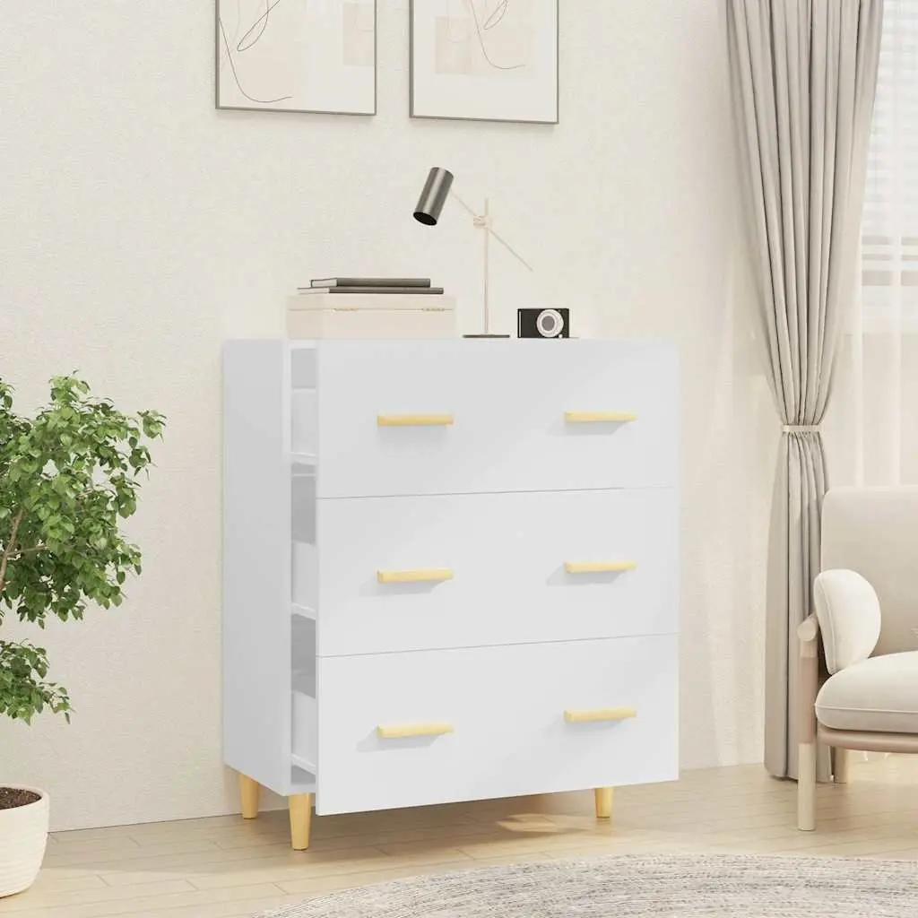 Sideboard High Gloss White 70x34x90cm Storage Cabinet with 3 Drawers