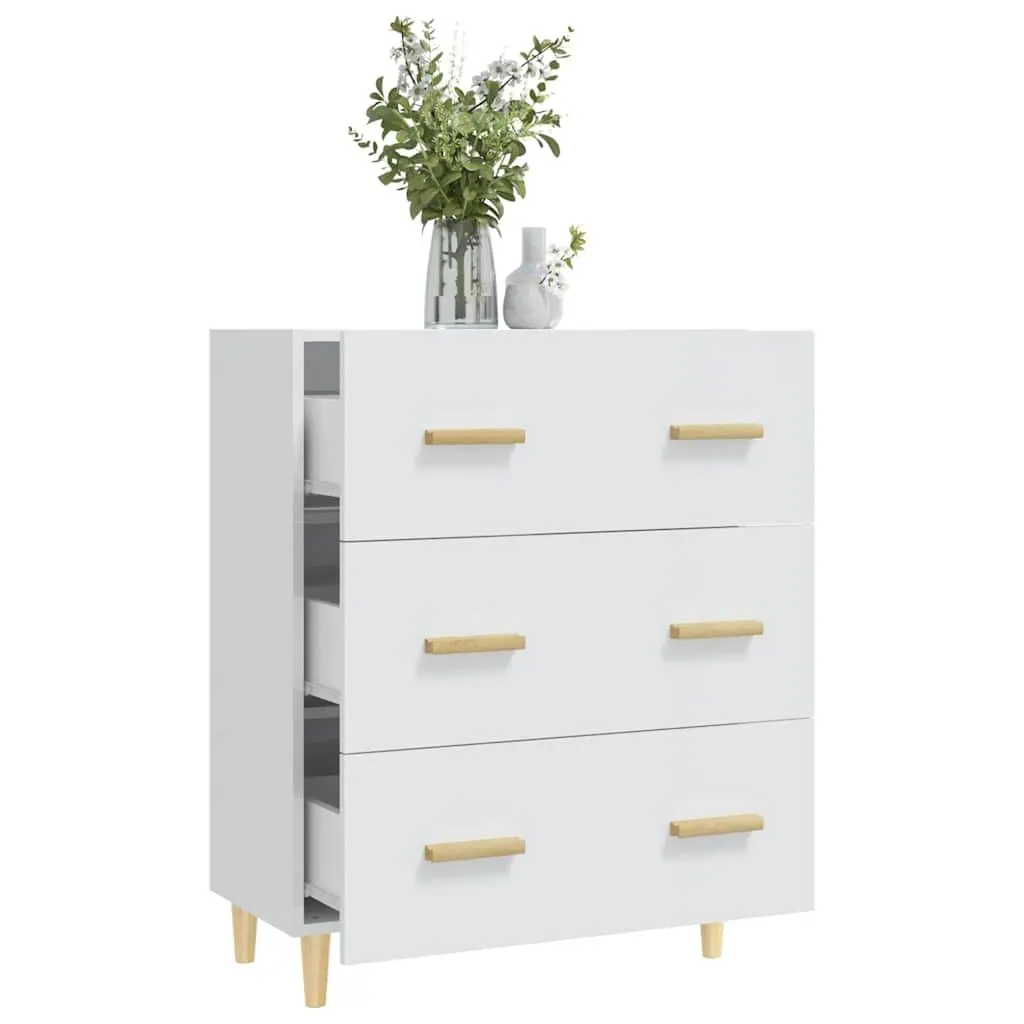 Sideboard High Gloss White 70x34x90cm Storage Cabinet with 3 Drawers