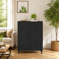 Functional Black Sideboard Cabinet 69.5x34x90cm with Drawers