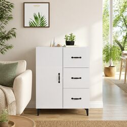 High Gloss White Storage Cabinet with 1 Door and 3 Drawers