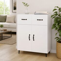Engineered Wood Sideboard 69.5x34x90cm in High Gloss White