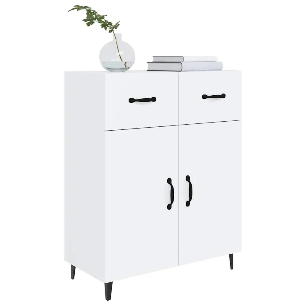 High Gloss White Sideboard Cabinet 69.5x34x90cm with 2 Doors and 2 Drawers for Organized Storage