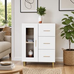Engineered Wood White High Gloss Sideboard with Drawers