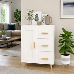 White Engineered Wood High Gloss Sideboard Cabinet