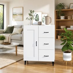 White Engineered Wood Sideboard Cabinet with Storage