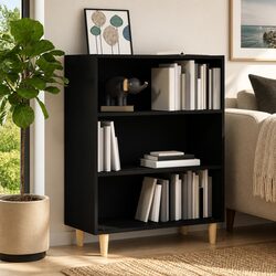 Engineered Wood Sideboard Storage Cabinet in Black, 3 Shelves