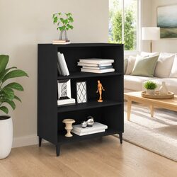 Black Engineered Wood Sideboard 69.5x32.5x90 cm with 3 Shelves