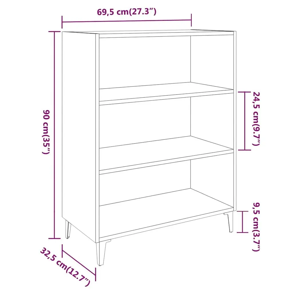 High Gloss White Sideboard Storage Cabinet Engineered Wood 69.5x32.5x90cm