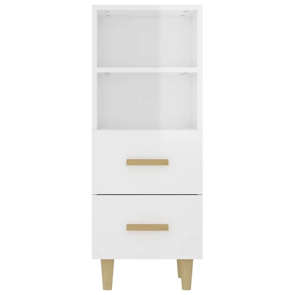 Sideboard High Gloss White Storage Cabinet 2 Drawers 2 Shelves