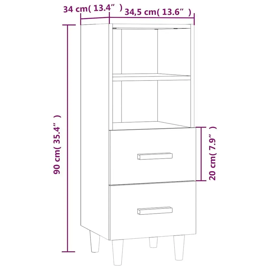 Sideboard High Gloss White Storage Cabinet 2 Drawers 2 Shelves