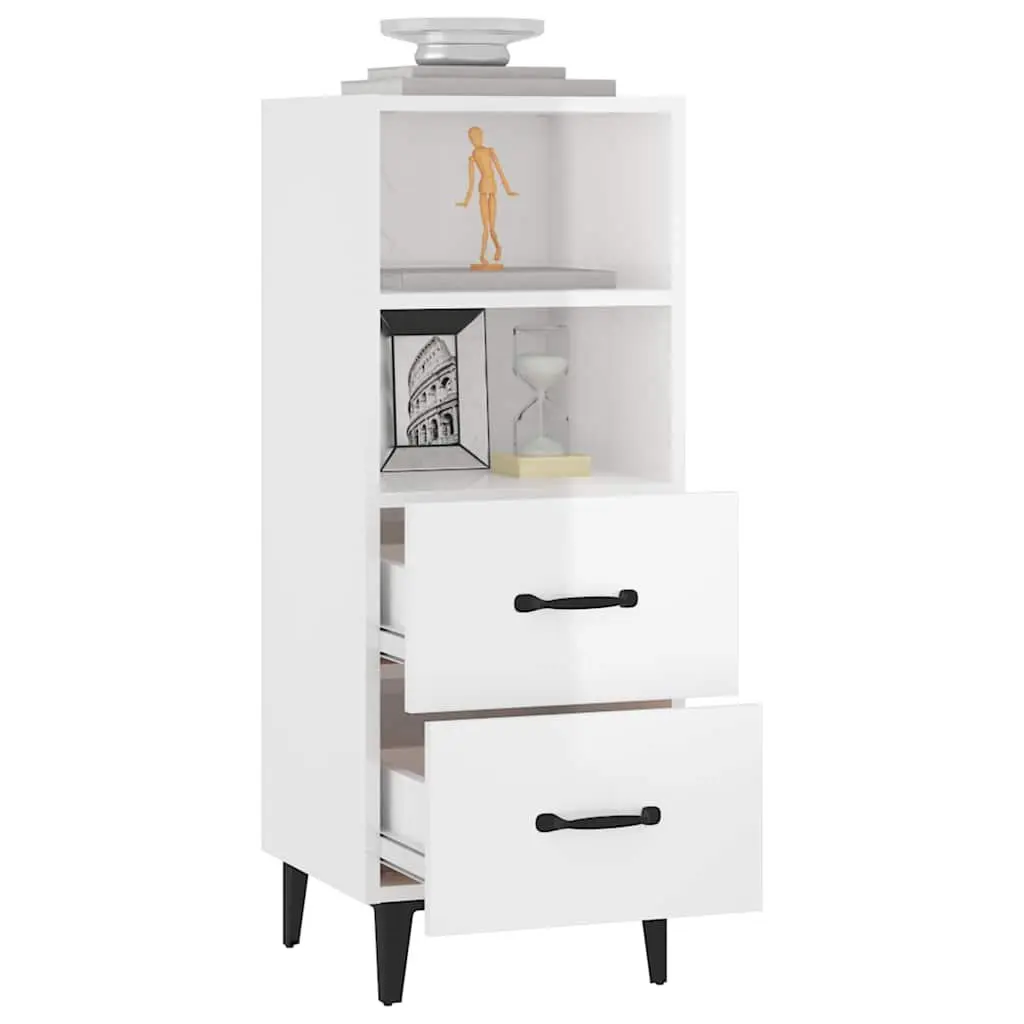 Sideboard Storage Cabinet Engineered Wood High Gloss White 34.5x34x90cm