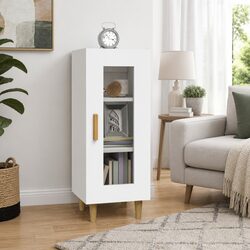 Engineered Wood High Gloss White Storage Cabinet with Glass Door