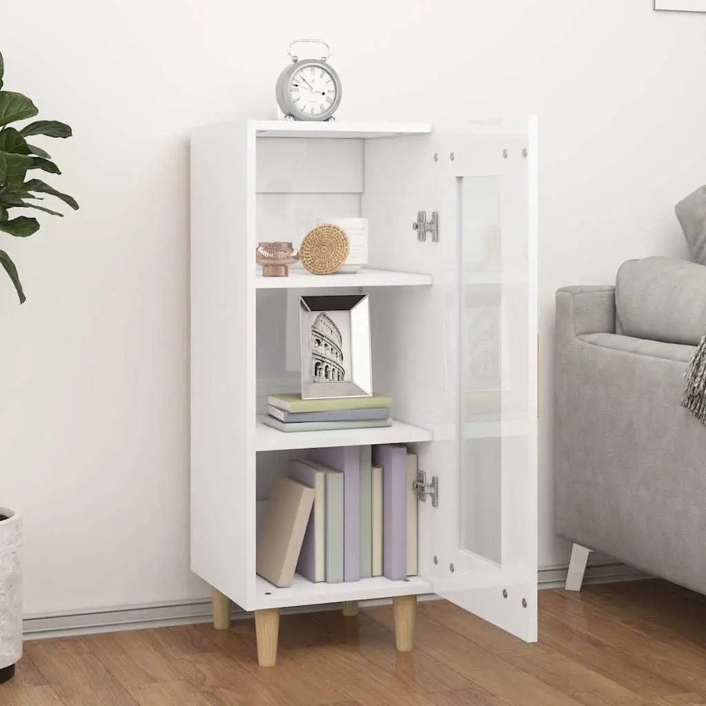 High Gloss White Sideboard Storage Cabinet with Glass Door 3 Compartments Engineered Wood