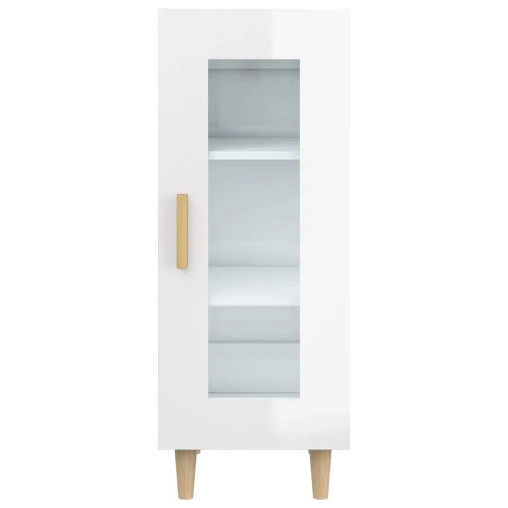 High Gloss White Sideboard Storage Cabinet with Glass Door 3 Compartments Engineered Wood