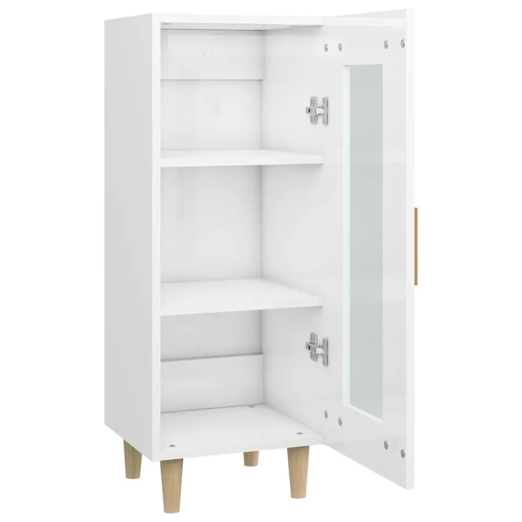 High Gloss White Sideboard Storage Cabinet with Glass Door 3 Compartments Engineered Wood