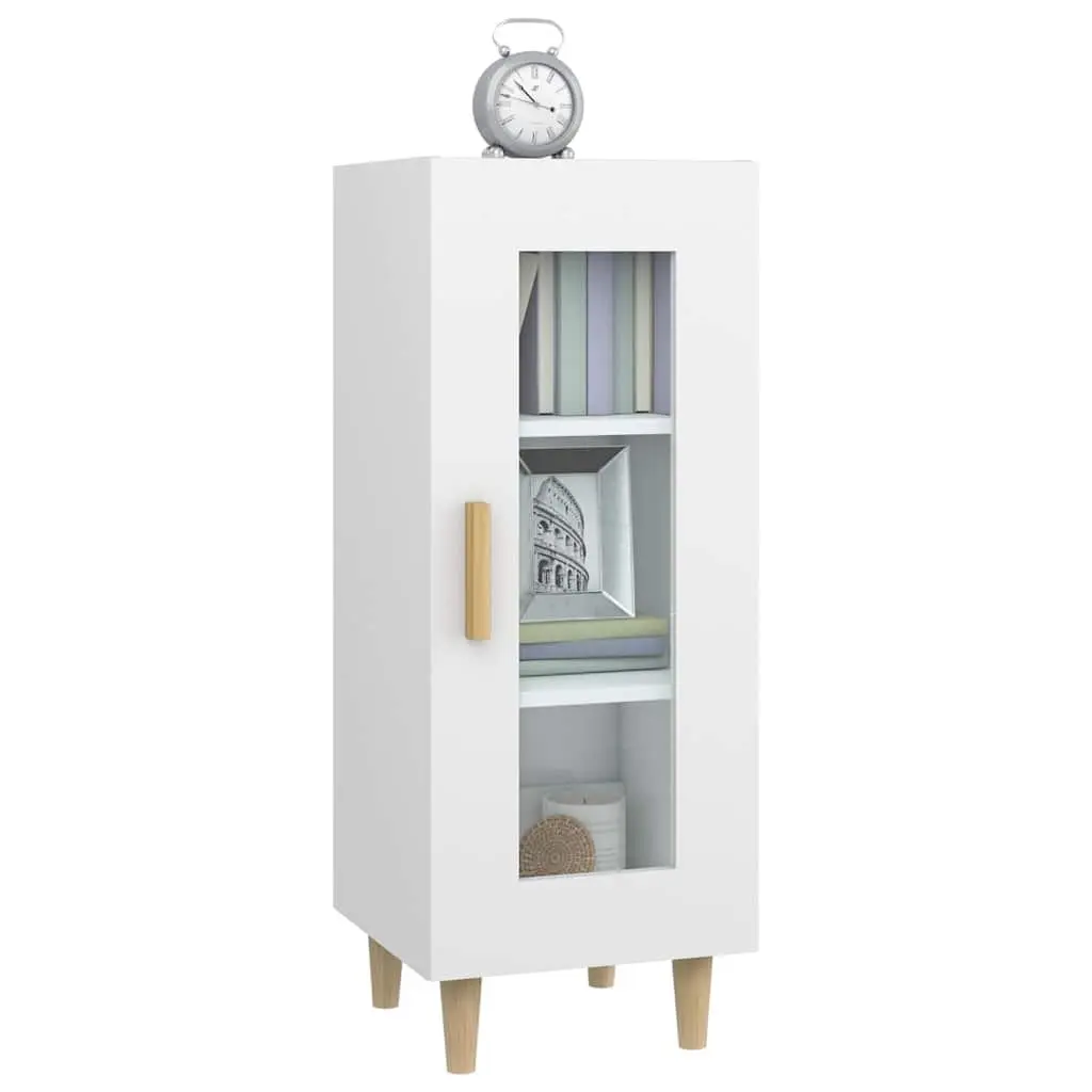 High Gloss White Sideboard Storage Cabinet with Glass Door 3 Compartments Engineered Wood