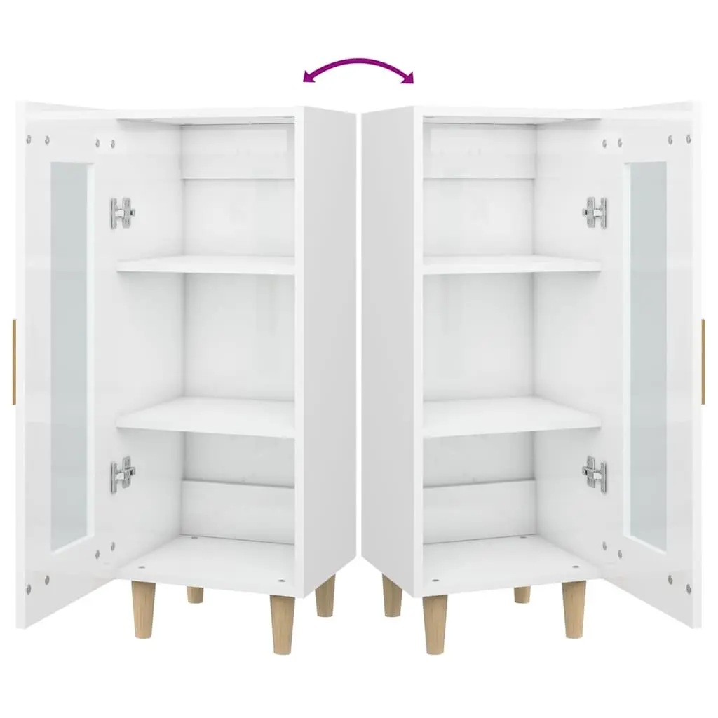 High Gloss White Sideboard Storage Cabinet with Glass Door 3 Compartments Engineered Wood