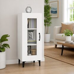 White Storage Cabinet with Metal Legs, 34.5x34x90 cm