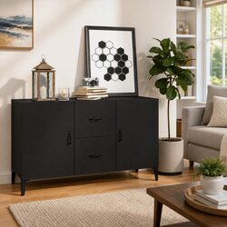 Black Sideboard Cabinet with 2 Doors and 2 Drawers