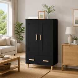 Black Highboard Sideboard Cabinet 70x31x115cm Engineered Wood